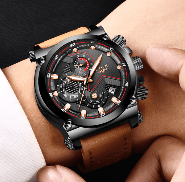 Men's Waterproof Modern Watch With Leather Belts, Stainless Steel Case Excellent Look Perfect Gift