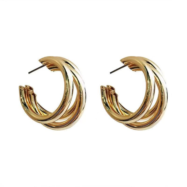 Triple Chunky Hoop Gold Plated Earrings with Gift Pouch
