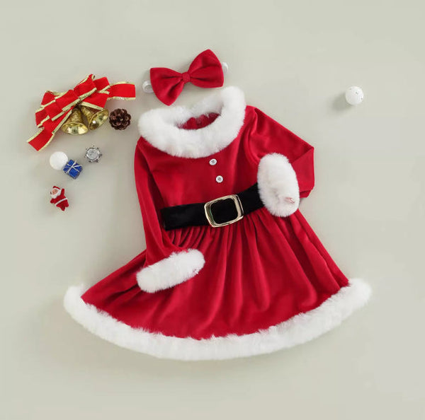 Baby Girls Christmas Romper  Ruffles Fly Sleeve Sequins Red Party Dress Unique Design Excellent Look