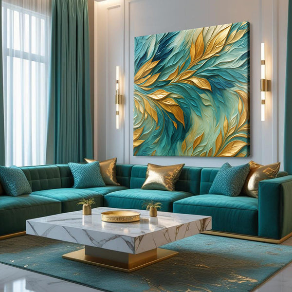 Abstract Gold And Blue Frosty Wall Art Tailored Canvases