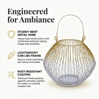White Gold Candle Holder - Modern Glass Lantern for Indoor Outdoor Decor