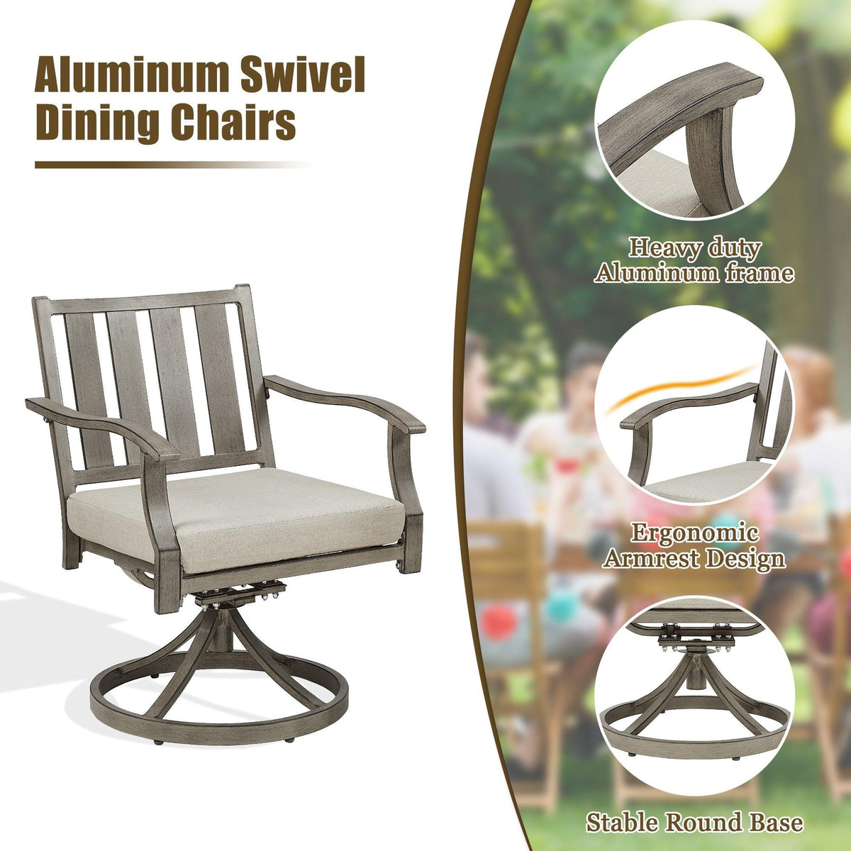 PEAKHOME Azur Patio Swivel Dining Chair with Sunbrella® Cushions Set of 2