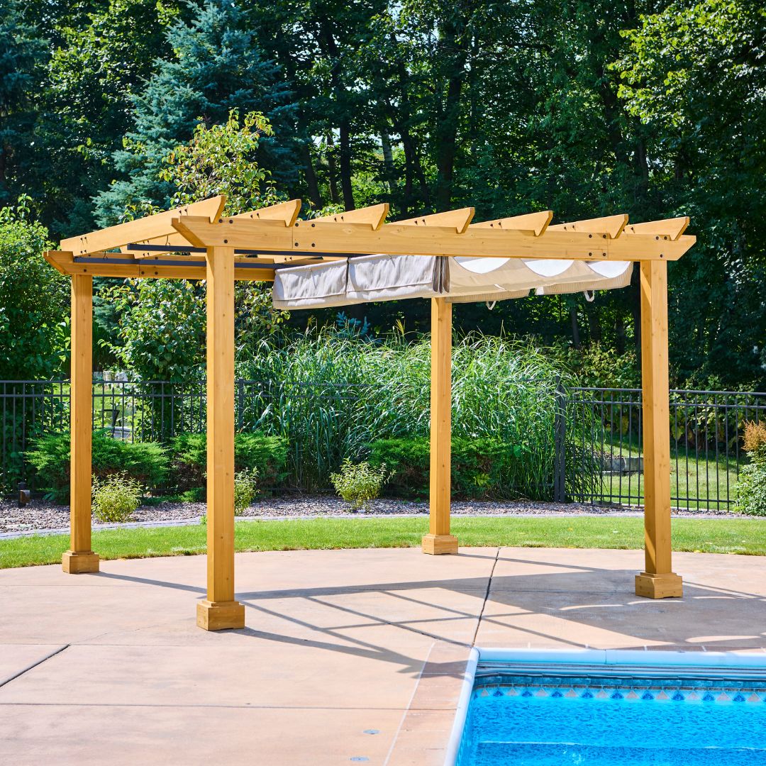 Shade N' Shelters 11' x 11' Cedar Wood Pergola with Adjustable Canopy