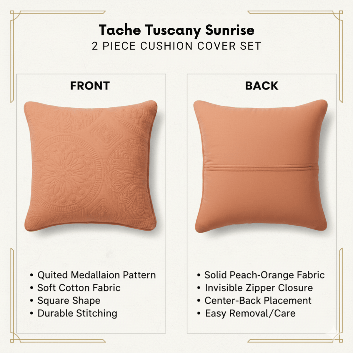 Tache Cotton Stone Washed Rustic Orange Medallion Tuscany Sunrise Cushion Covers / Euro Sham (JHW-595)