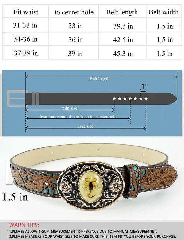 TOPACC Western Turquoise Belts - Luminous Stone 3D Scorpion Belt Buckle Copper/Bronze - Gifts for You 'n Me