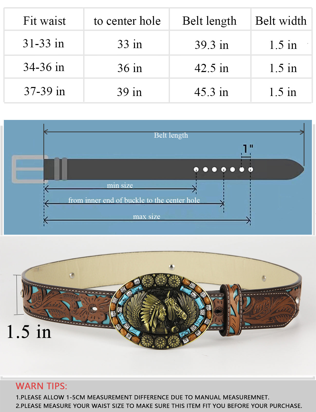 TOPACC Western Turquoise Belts - Turquoise Indians Belt Buckle Copper/Bronze