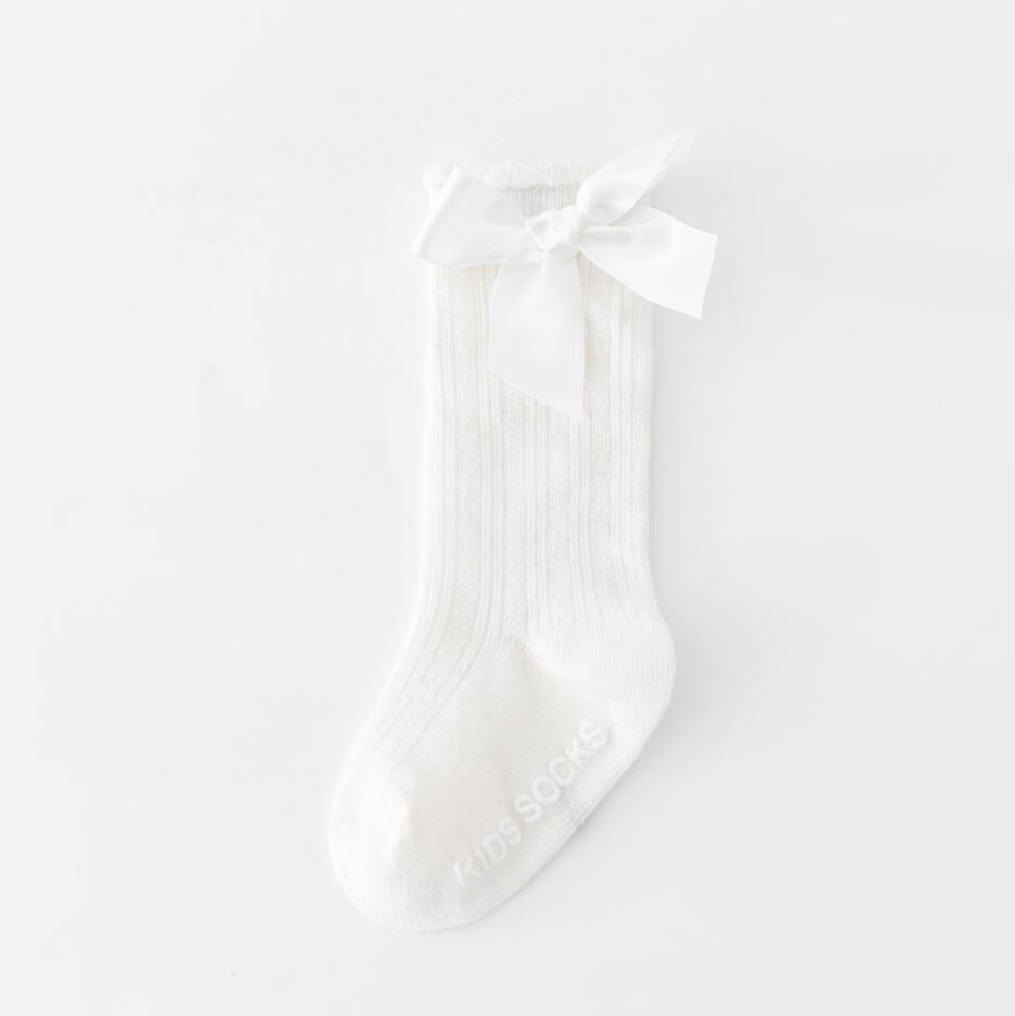 New Kids Stretchable Socks Toddlers Girls Big Bow Knee High Long Soft Cotton Lace Baby Comfortable Colorful  Socks