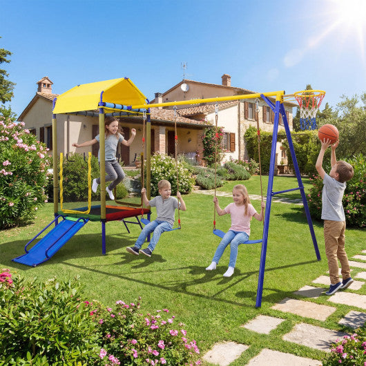 5-in-1 Kids Swing Set for Backyard with Heavy-duty Metal Swing Stand-Yellow