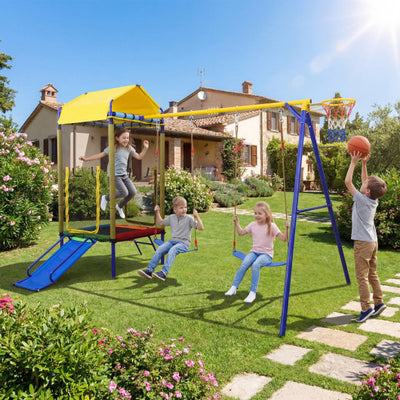 5-in-1 Kids Swing Set for Backyard with Heavy-duty Metal Swing Stand-Yellow