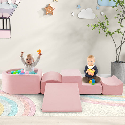 5-Piece Climb and Crawl Playset with Ball Pit for Kids-Pink