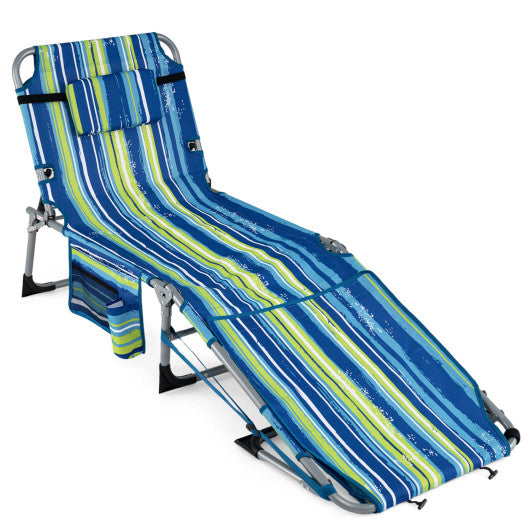 5-position Outdoor Folding Chaise Lounge Chair-Blue and Green