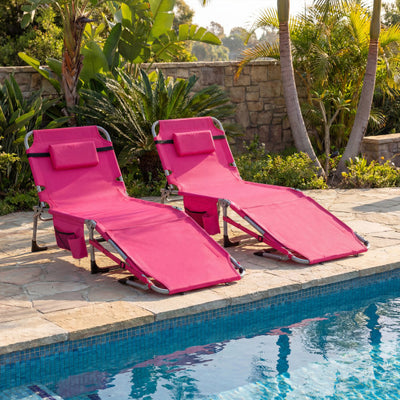 5-position Outdoor Folding Chaise Lounge Chair-Pink