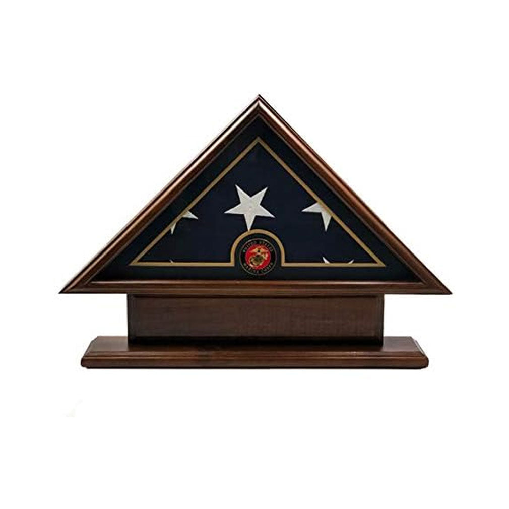 5'x9' Flag Display Case for American Veteran Burial Flag - Solid Wood, Cherry Finish with Name Plate Space, Marine The Military Gift Store