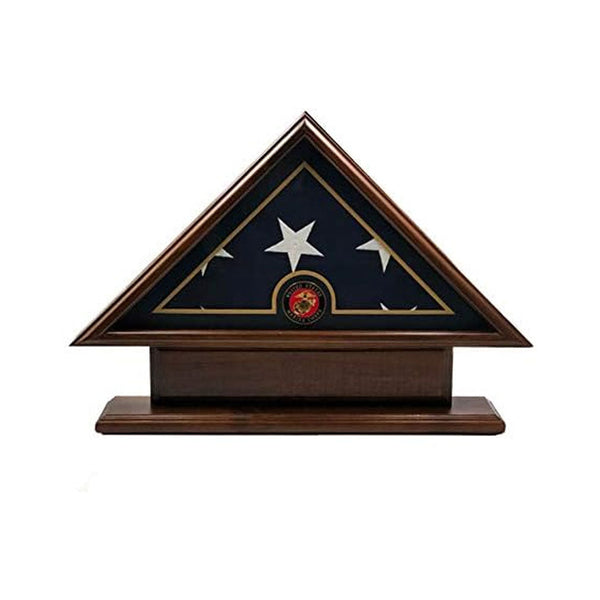 5'x9' Flag Display Case for American Veteran Burial Flag - Solid Wood, Cherry Finish with Name Plate Space, Marine The Military Gift Store