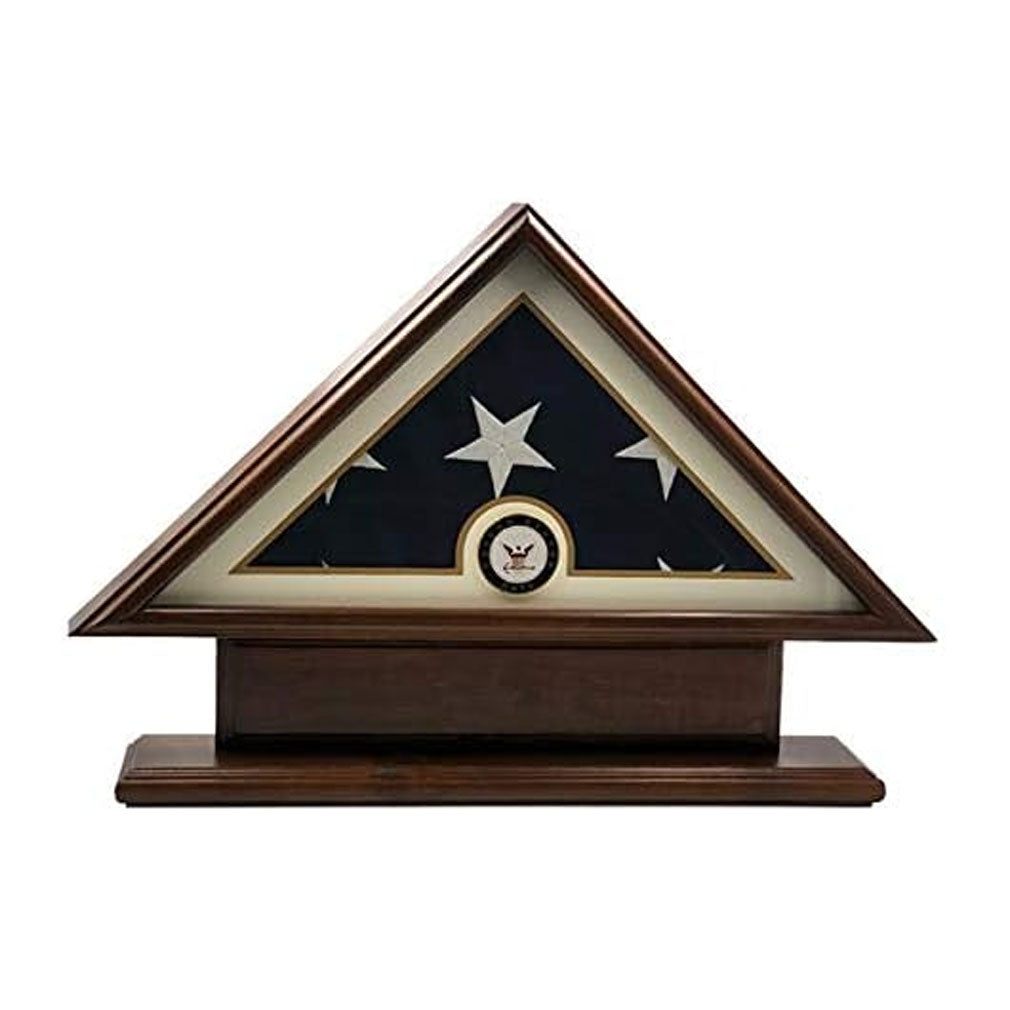 5'x9' Flag Display Case for American Veteran Burial Flag - Solid Wood, Cherry Finish with Name Plate Space, Navy The Military Gift Store