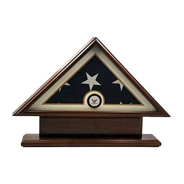 5'x9' Flag Display Case for American Veteran Burial Flag - Solid Wood, Cherry Finish with Name Plate Space, Navy The Military Gift Store