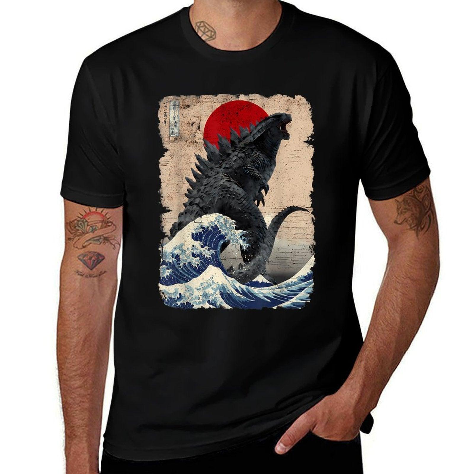 Retro Vintage Japanese Art Legendary Rare Kaiju  Ribbed Collar T-Shirt