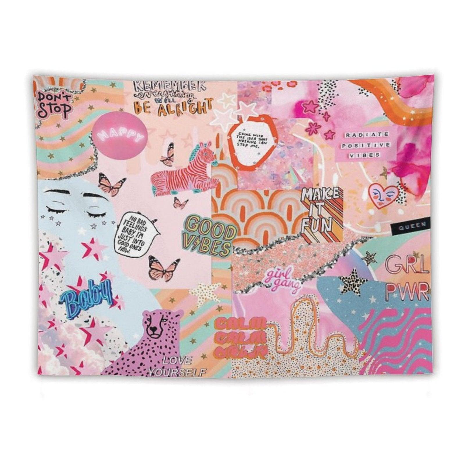 Pink And Blue Girl Power Collage Tapestry