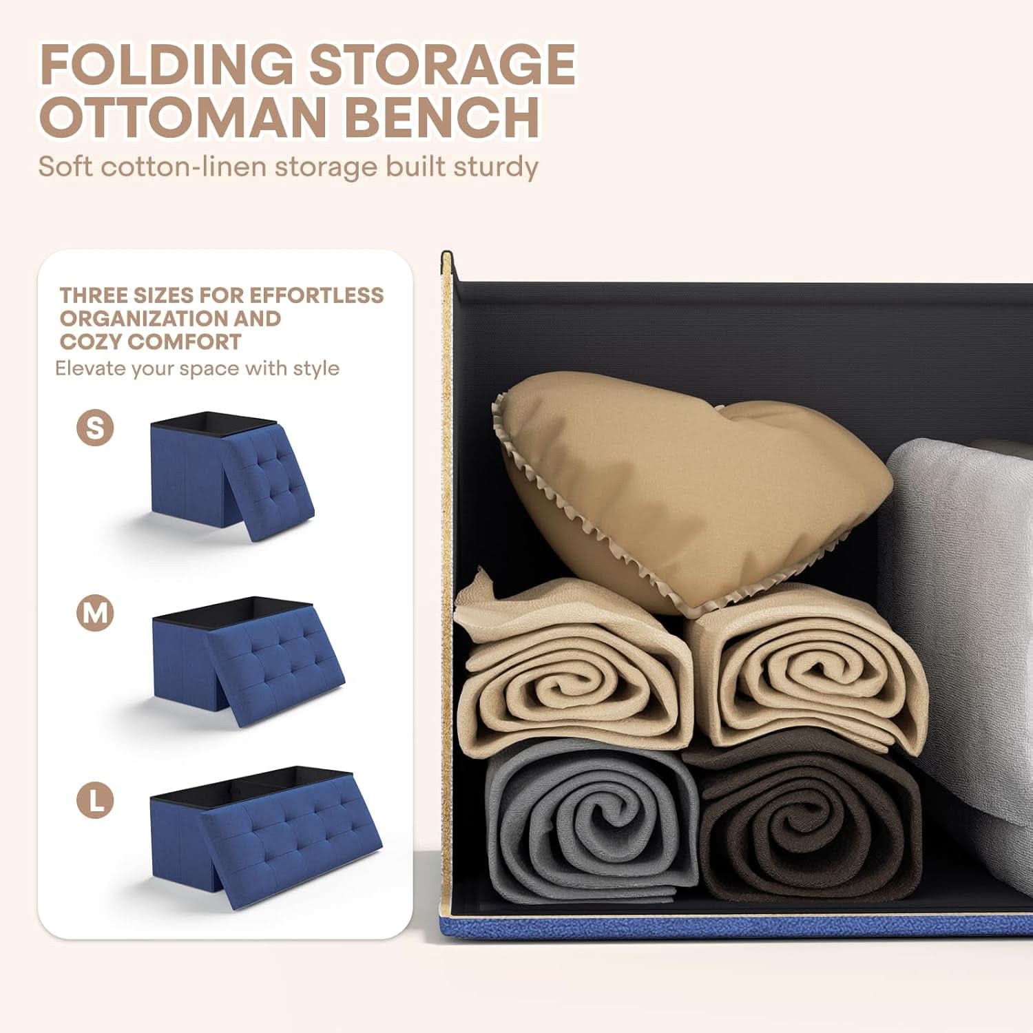 Navy Blue Folding Storage Ottoman Organizer 43Inch