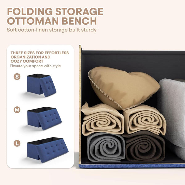 Navy Blue Folding Storage Ottoman Organizer 43Inch