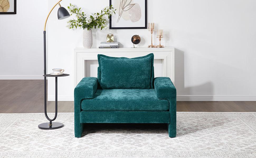 Oversized Green Chenille Accent Chair with Deep Seat & Plush Cushions