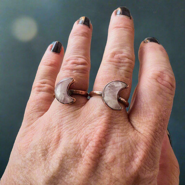 Copper Kunzite Crescent Moon Ring - Love Energy | By Blackbird & Sage