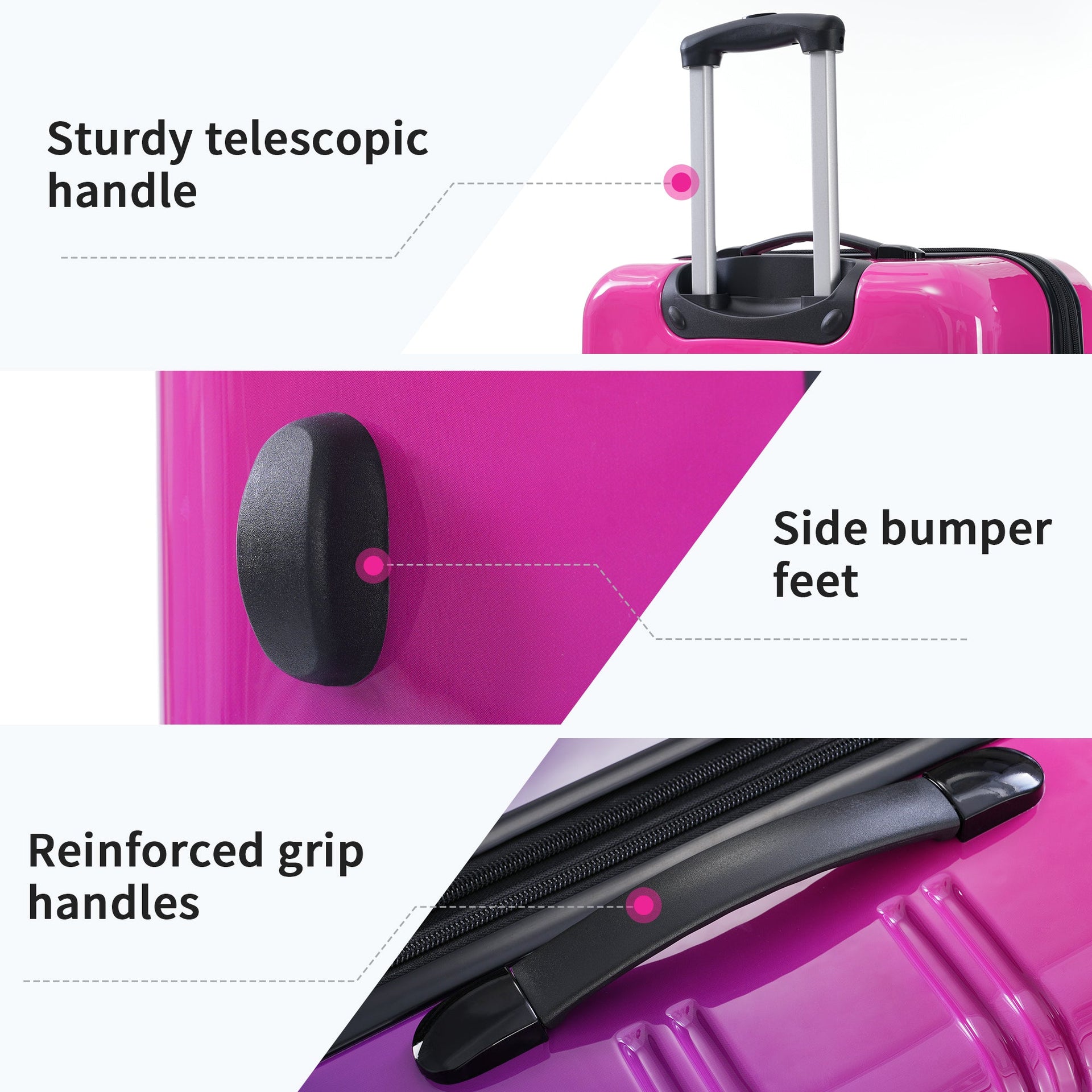 Hardshell Luggage Sets 3 Piece Gradient Color Expandable Suitcase with Spinner Wheels and TSA Lock Lightweight 20' 24' 28' Available,Purple and Pink