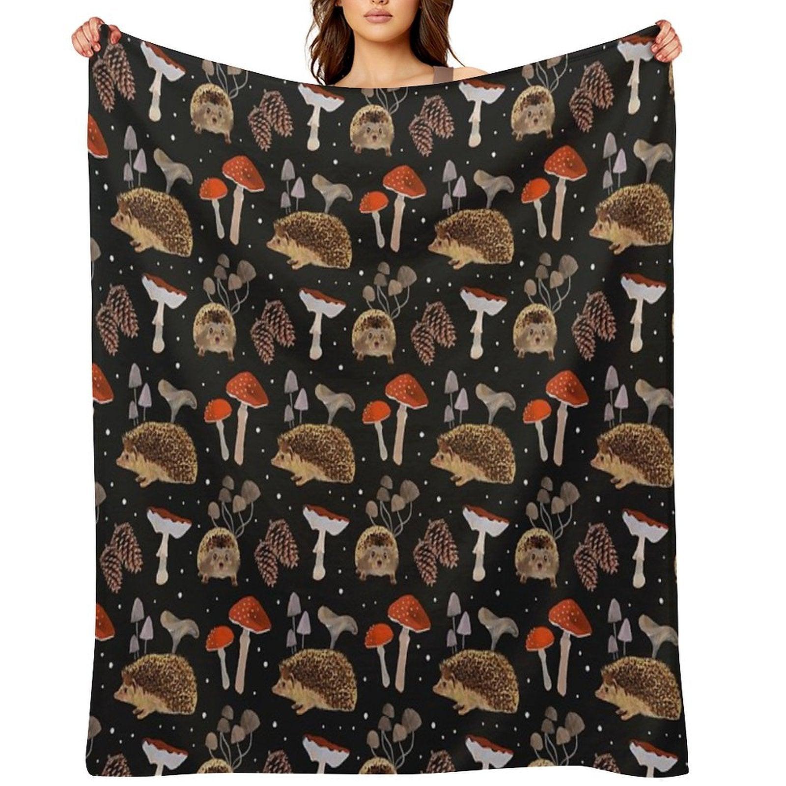 Hedgehogs And Mushrooms Throw Blanket