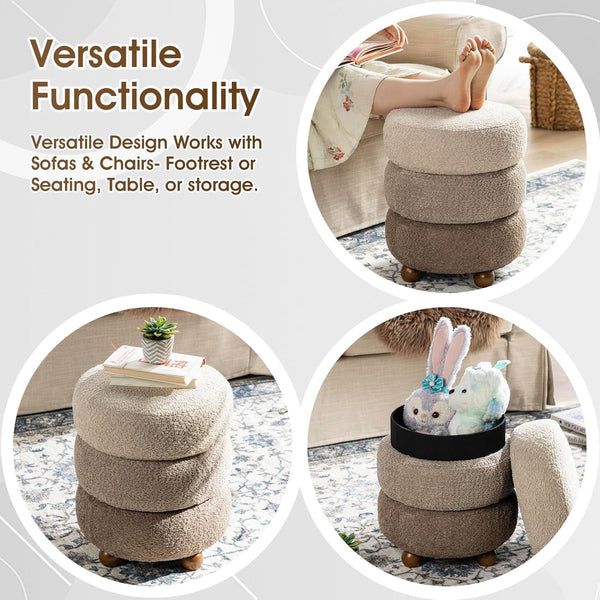 Round Upholstered Ottoman With Storage Gradient Brown