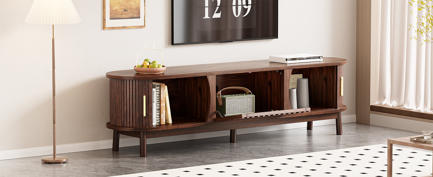 Modern Farmhouse TV Stand for 75' TVs, Wood Entertainment Center with Storage Cabinet, TV Console Table for Living Room, Bedroom