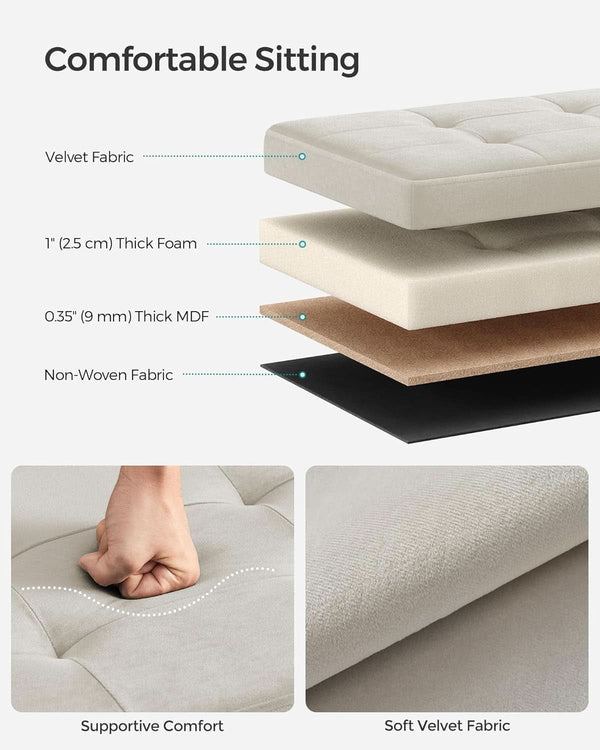 Cream White Foldable Storage Ottoman Bench 15x30x15
