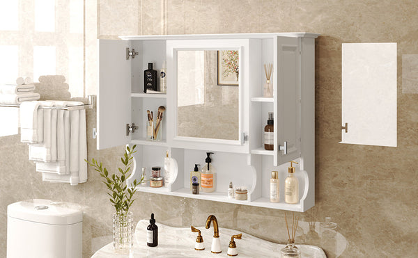 Wall Mounted Bathroom Medicine Cabinet with Mirror and Open Shelves, Modern