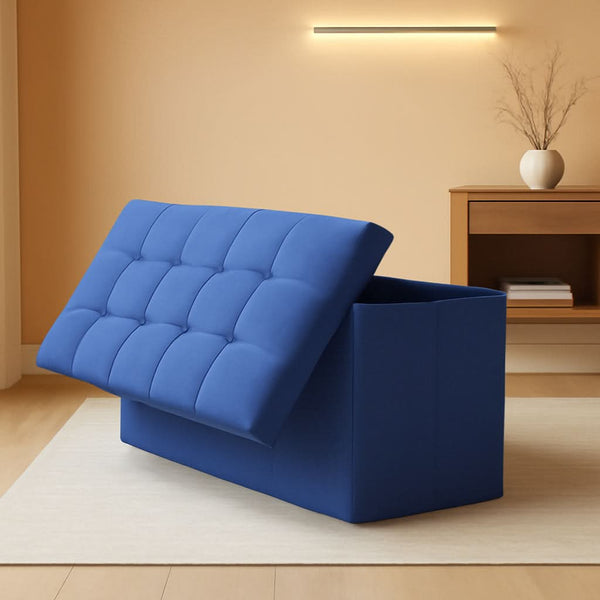 Navy Blue Folding Storage Ottoman Organizer 43Inch