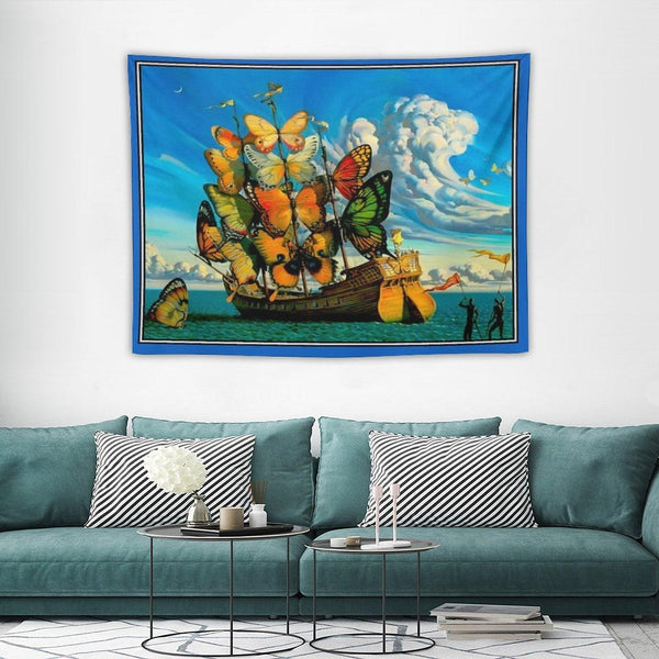 BUTTERFLY SHIP  Vintage Surreal Abstract Fantasy Print Tapestry
