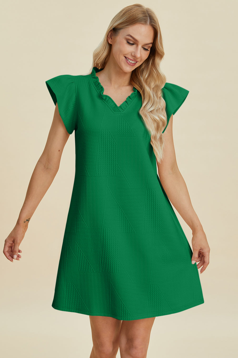 Double Take Full Size Ruffled V-Neck Cap Sleeve Dress – Ruffled V-Neck Dress, Cap Sleeve Dress, Elegant Ruffled Dress, Flattering V-Neck Dress, Stylish Full-Size Dress, Comfortable Ruffle Dress, Chic Cap Sleeve Dress
