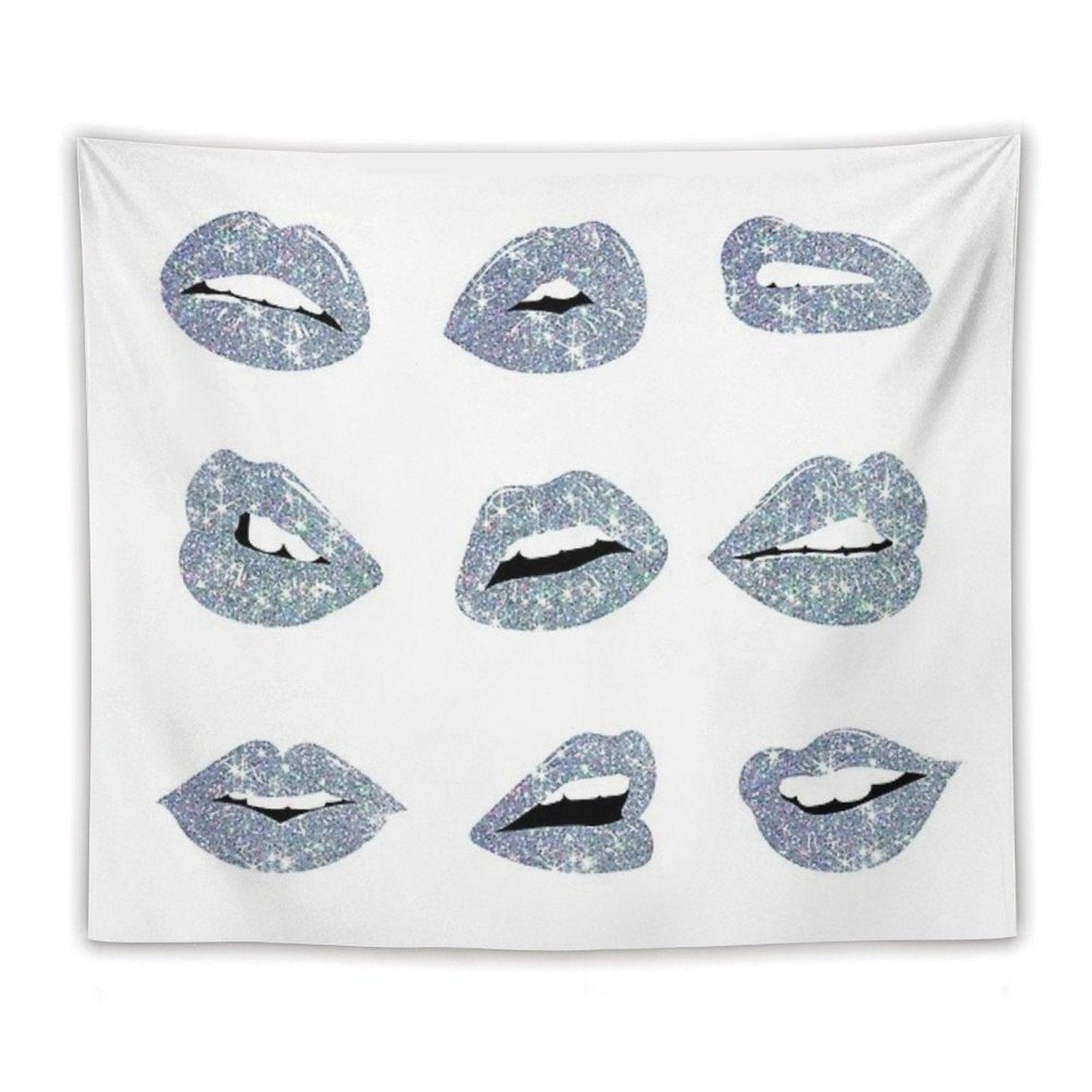 Kiss Kiss Faux Glitter Lips Tapestry