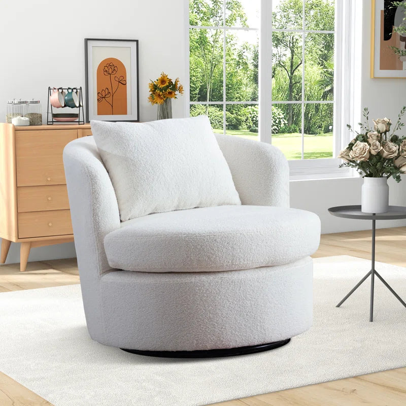 Nahjee Lyquinn 33'' W Super Soft Upholstered Swivel Barrel Chair with Pillow