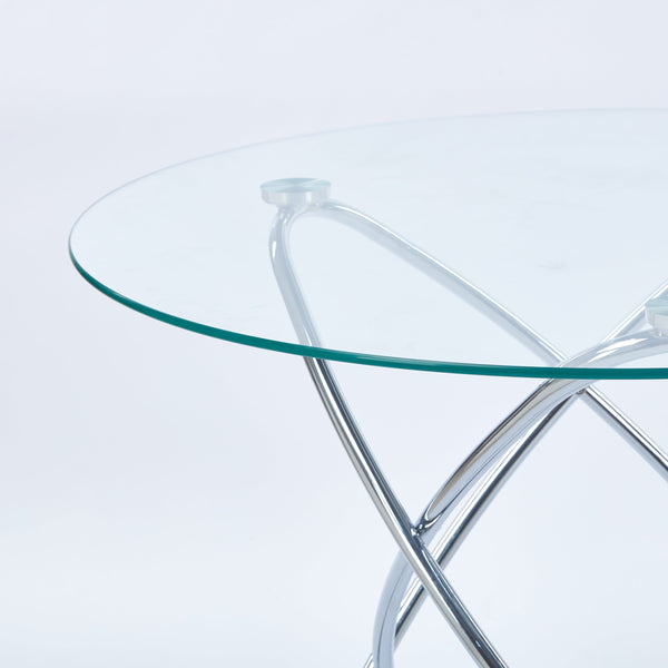 Modern Metal-Leg Dining Table with Tempered Glass Top, Space-Saving Kitchen Table