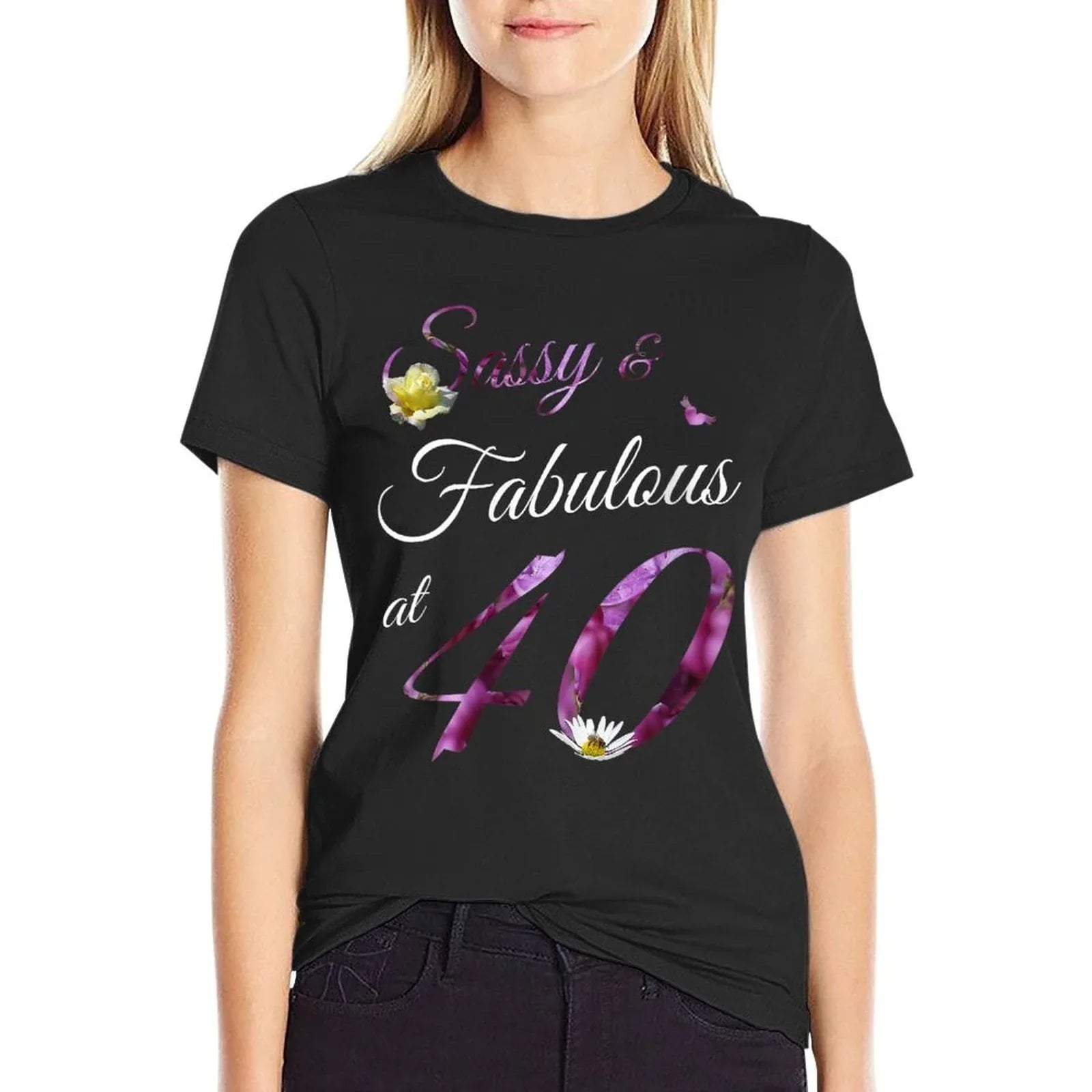 Womens 40 Year Old Sassy & Fabulous Floral 1985 40th Birthday Gift  Stretchy T-Shirt