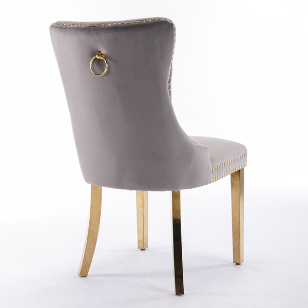 Nikki Collection Modern Tufted Solid Wood Velvet Upholstered Dining Chair with Gold Legs