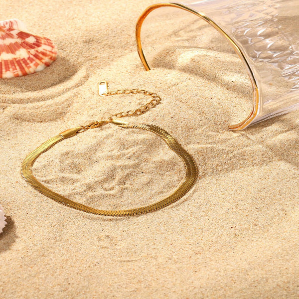 Gold Herringbone Snake Chain Bracelet