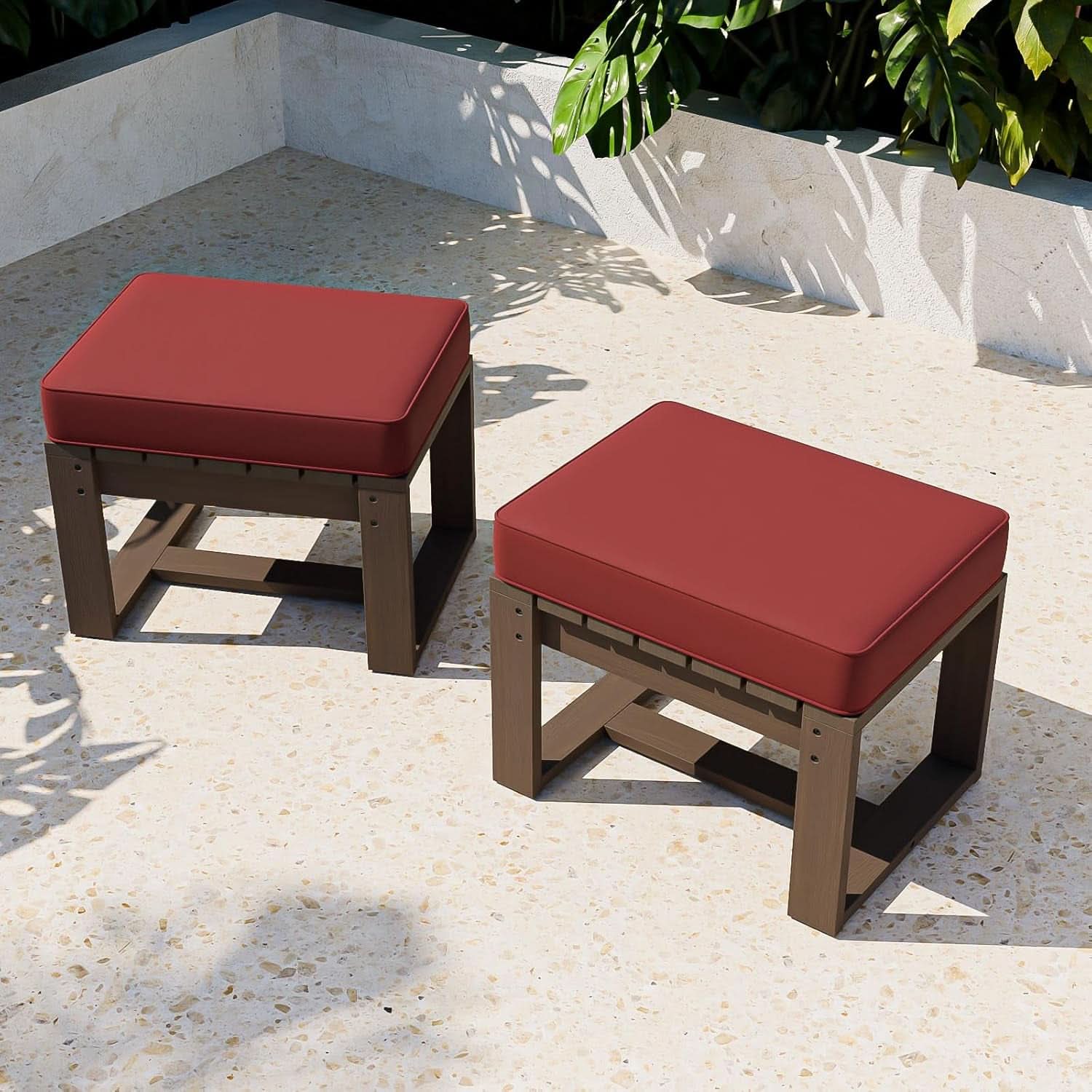 Natural Cedar Outdoor Ottomans With Removable Cushions