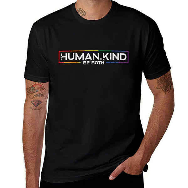 Gay Pride Month Human Kind LGBTQ Ally Rainbow Men Women  Rolled Sleeves T-Shirt