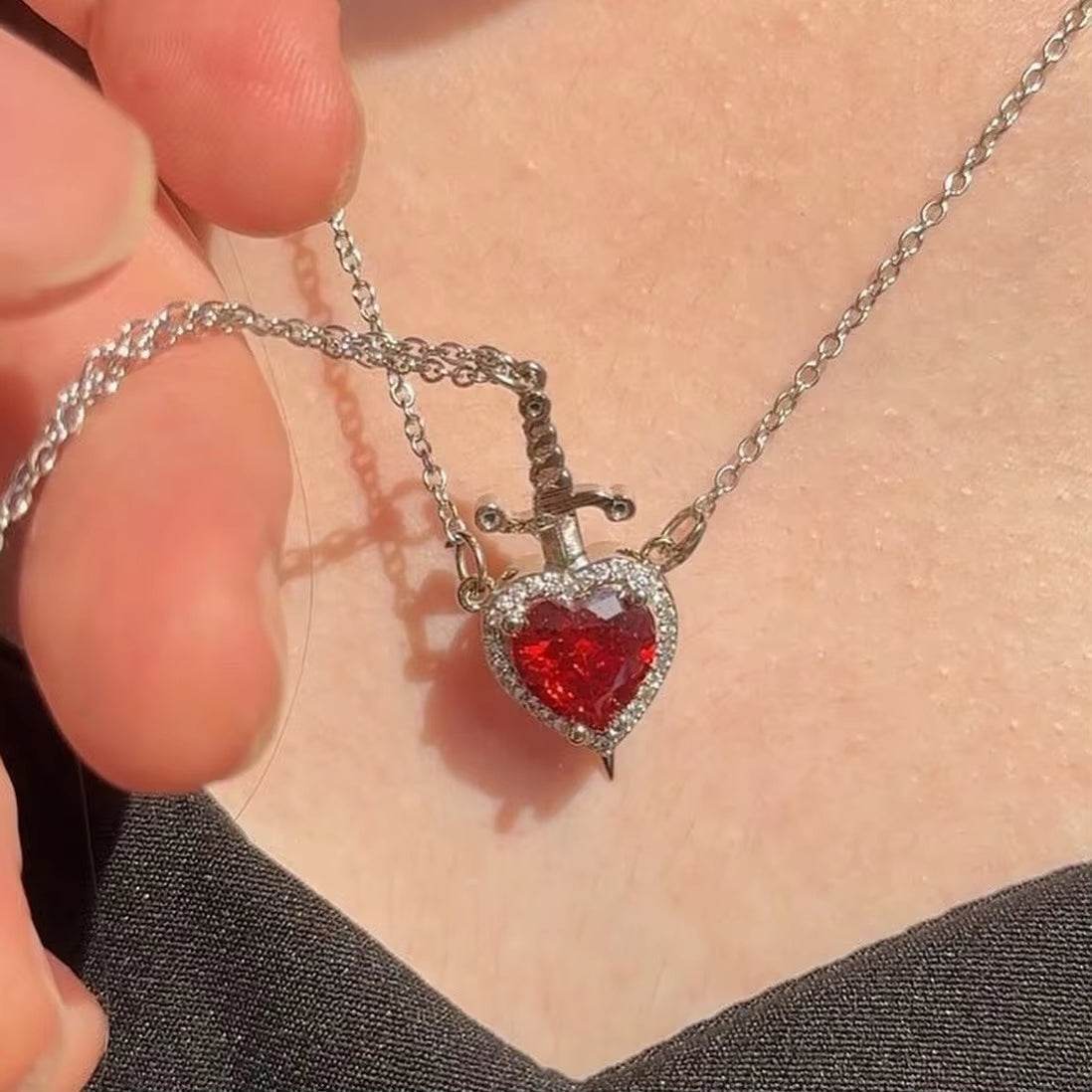 Heart Ring and Sword Necklace Set – Stainless Steel Couple Jewelry Gift