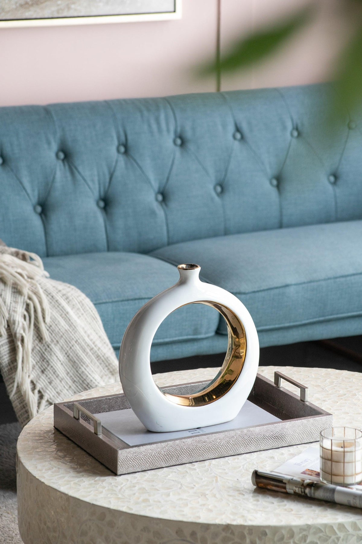 Modern White & Gold Ceramic Ring Vase