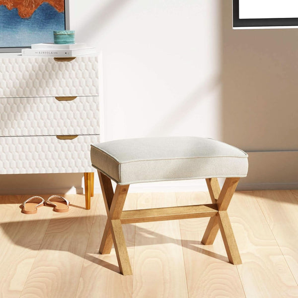 Small Ivory Upholstered Ottoman Footrest With Xframe