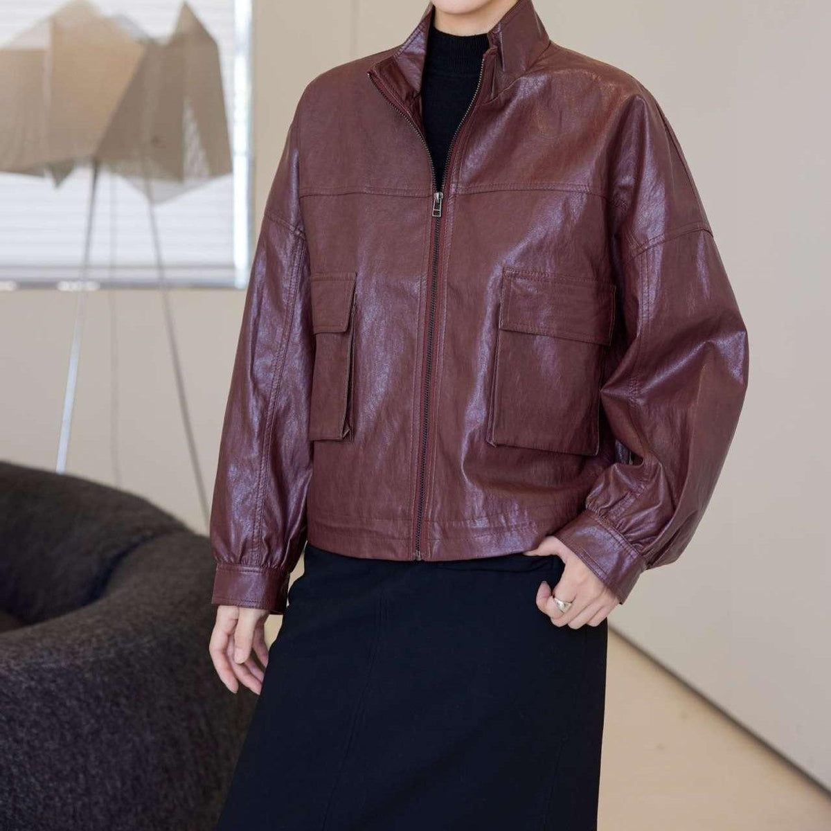 Women's Leather Top Loose All-matching European And American Style Short Coat