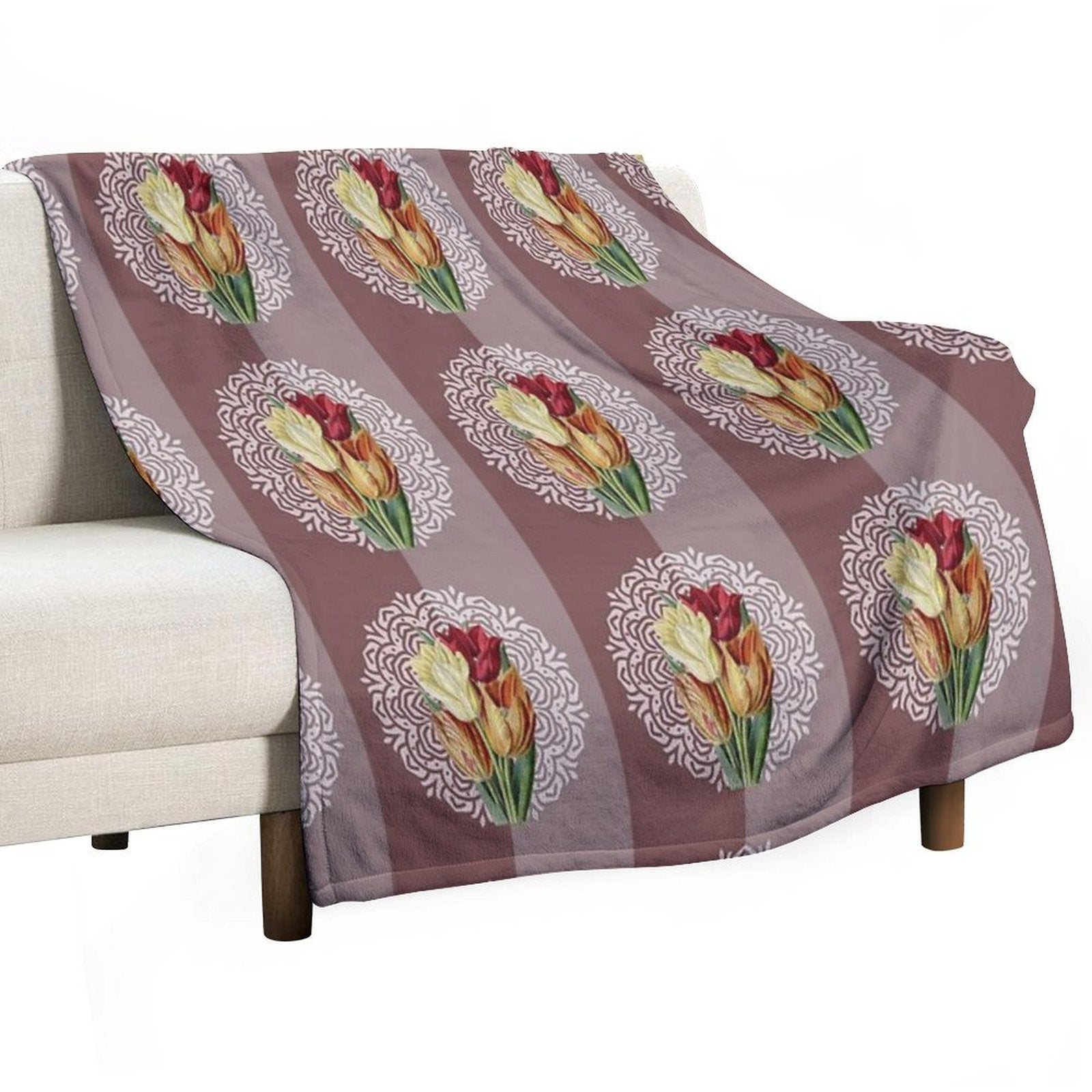 Vintage Flowers And Mandala Plush Throw Blanket
