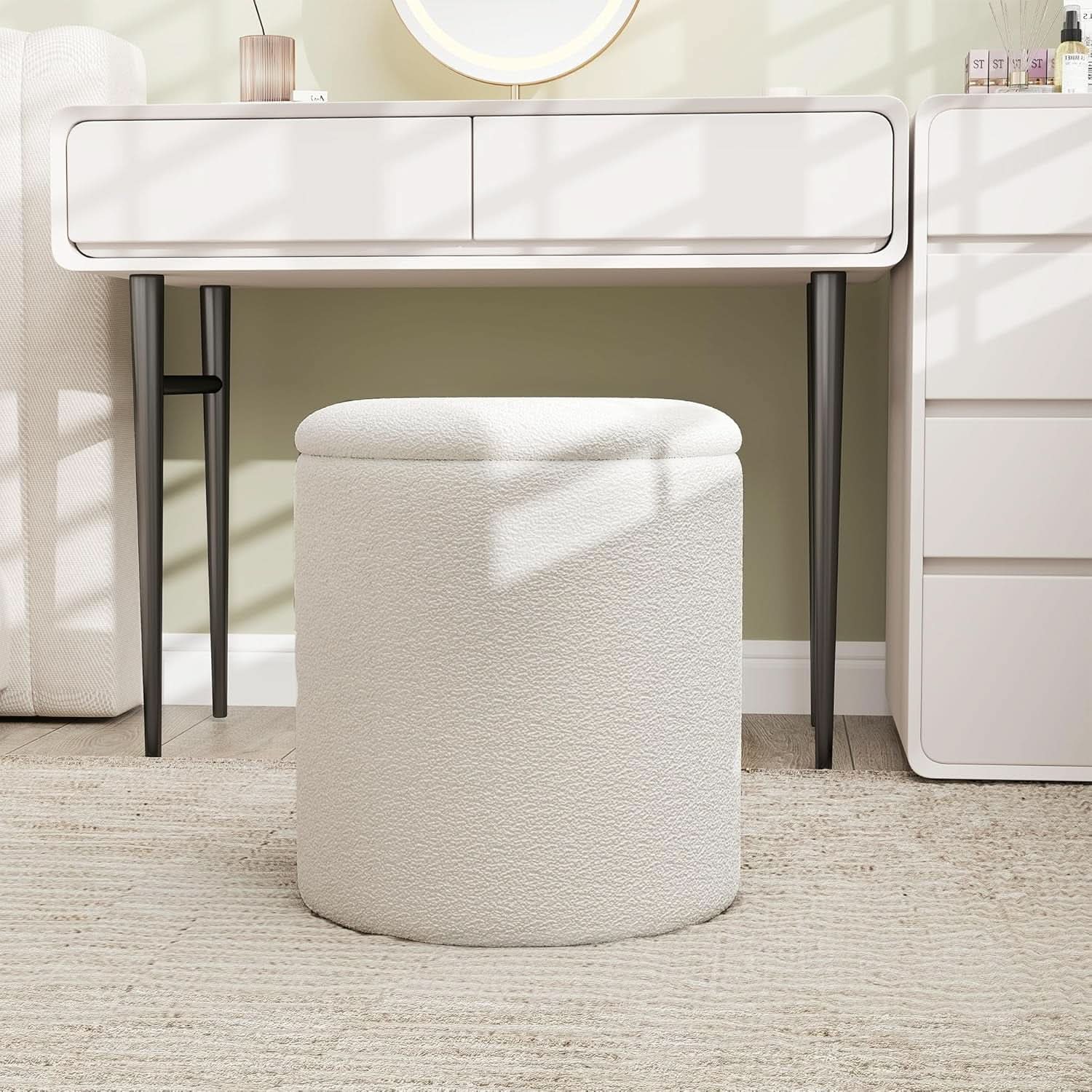 White Storage Ottoman Pouf With Hidden Compartment