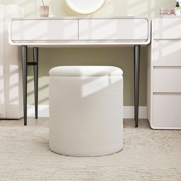 White Storage Ottoman Pouf With Hidden Compartment